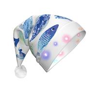 NHGJnk La peluche adulta della stampa della vita dell'oceano ha condotto il cappello di Natale, cappello illuminato di Babbo Natale con la disposizione molle per la