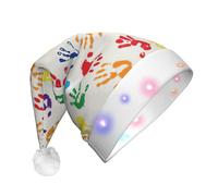 NHGJnk La peluche adulta della stampa dell'arcobaleno di forme variopinte della mano ha condotto il cappello di Natale, cappello di Babbo Natale illuminato con la disposizione morbida per