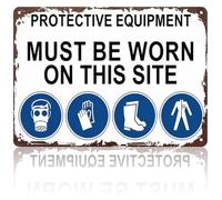 NHKSFBLQ Protective Equipment Instruction Humorous Metal Sign Tin Wall-Art For Workshop Garage Factory Office Classroom Construction Site Laboratory 8 X 12 in