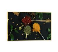 NHLDZYH Cornice Dorata. Quadri Decorativi Spezie e Cucchiaio, Stampa su Tela, Quadri Moderni per Cucina e Soggiorno. B20. 50x75cm