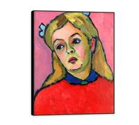 NHLDZYH Cornice nera. Famose Stampe D'arte, (Testa di fanciulla) di Gabriele Münter, Famoso Dipinto, Quadri su Tela per la Decorazione Domestica 70x90cm