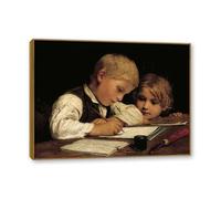 NHLDZYH Telaio Color Teak. Riproduzione Stampa su Tela, (Un ragazzo che scrive una lettera) di Albrecht Anker. Immagini Paesaggi Naturali, Immagini Moderni Murale Soggiorno. 60x80cm
