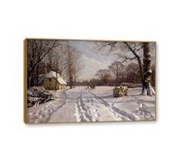 NHLDZYH Telaio esterno in teak. Riproduzione Stampa su Tela, (Giro in slitta) di Peder Mork Monsted. Immagini Paesaggi Naturali, Immagini Moderni Murale Soggiorno. 60x90cm