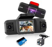 NHOPEEW 4-Kanal-Dashcam 360°für Autos -1080P Front- und Heck-Dashcam - 2-Zoll-Bildschirm mit einstellbaren Seitenkameras, 8 IR-Nachtsicht, Loop-Aufzeichnung, G-Sensor + 64G TF-Karte