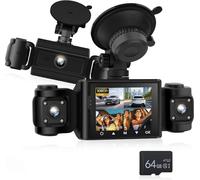 NHOPEEW Dash Cam anteriore e laterale 1080P con rilevamento del movimento e registrazione in loop - Dash cam HD a 3 canali con ampio angolo di 360° Facile da installare + scheda TF da 64 GB
