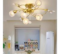 NHPJFDC Lampada a Sospensione Americana, Stile Pastorale Francese, con Fiori, Soggiorno, Sala da Pranzo, Camera da Letto, Modello Villa, Decorazione per la casa, lampadario a LED (EB 6 luci)
