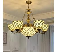 NHPJFDC Lampadario di Lusso Americano a LED retrò Creativo per Soggiorno, Ristorante, Camera da Letto, Villa, Hotel, caffetteria, Bar, Lampada a Sospensione in Vetro colorato (C 6 luci)