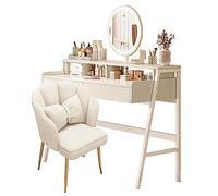 NHPJFDC Toeletta per Il Trucco con luci, scrivania con cassetti, Tavolo da Trucco con Specchio Illuminato, Set toeletta con 3 Colori di Illuminazione Regolabili per Camera da Letto e Studio, Bianco