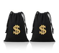 NHQ 2 Borsa Porta Soldi in Dollari,Accessorio per Adulti e Bambini per Carnevale Costume,Borsa Porta Soldi in Dollari con Coulisse,Adatto per Bandito,Zorro,Rapinatore,Ladro,Rapinatore di Banche(Nero)
