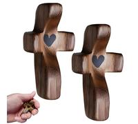 NHQ 2 Pièces Croce in Legno Intagliato,Croce Adulatrice Antistress,Croce Di Consolazione Da Ten-ere In Mano,Ciondoli a Croce,Croce in Legno a Mano croce D'amore Intagliata per Amici Famiglia Pregare