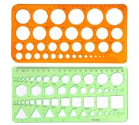 NHQ - Set di 2 stencil circolari in plastica, per disegnare, normografo, righello di modello di cerchio, stencil di misura digitale, righelli per ufficio, scuola, costruzione, cassaforma o disegno