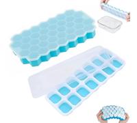 NHQZ 2 Pcs Stampo Ghiaccio con Coperchio, Stampo Ghiaccio Silicone, Vassoio per Cubetti di Ghiaccio a 51 Scomparti, Vassoi per Cubetti di Ghiaccio Impilabili per Cocktail, Cioccolato, Crema, Succo