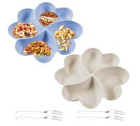 NHQZ 2 piatti creativi per spuntini con scomparti, piatto da frutta, Aperitivo accessori Design Antiscivolo Solido e Durevole per Feste Caramelle, Antipasti, Frutta secca, Snack,Con 4 forchette