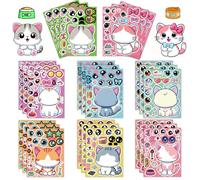 NHQZ 24 Pezzi di Adesivi Animali per Bambini,DIY Set di Adesivi,Crea Diversi Piccoli Gatto,Stickers Bambini,libri stickers bambini attacca stacca,set di adesivi per bambini,8 stili diversi