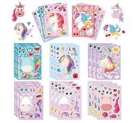 NHQZ 24 Pezzi di Adesivi Animali per Bambini,DIY Set di Adesivi,Crea Diversi Unicorno,Stickers Bambini,libri stickers bambini attacca stacca,set di adesivi per bambini,8 stili diversi