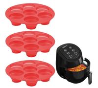 NHQZ 3 Pezzi Stampo Muffin Friggitrice Ad Aria, Stampi per friggitrice ad aria, Teglie per friggitrice ad aria, Per Muffin in Silicone per Cupcakes Brownies Torte Budino（Rosso）
