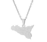 NHQZ Collana con Ciondolo Mappa Italia Sicilia,Contorno Paese Italiano Gioielli Hip-Hop,Fascino Moda Sicilia Lucidatura Catena Etnica, Regali Patriottici per Donna/Ragazza/Uomo Unisex (Argento)