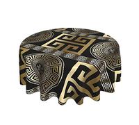 NHSY Tovaglia con chiave greca nera e oro: lussuosa copertura rettangolare geometrica per decorazioni domestiche, feste e sala da pranzo (152 cm rotondo 152 cm)