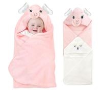 NHTJTHE asciugamani per bambini, con cappuccio, morbido e super assorbente, asciugamano da bagno per bambini, a forma di animale carino, orsetto bianco, gatto rosa (2, Elefante rosa)