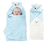 NHTJTHE asciugamani per bambini, con cappuccio, morbido e super assorbente, asciugamano da bagno per bambini, a forma di animale carino, orsetto bianco, gatto rosa (2, Gufo blu)