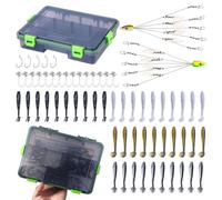Nhujevkom Kit Esche Per Persico - Esche Morbide Realistiche Con Testine Jig A Coda A T - Attrezzatura Portatile Con Contenitore Per Acqua Salata Lago Fiume Surf Barca Ghiaccio Principianti Papà