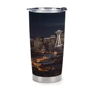 NHYDSPQ Bicchiere da caffè in plastica,Città Seattle Print Car Cups,Tazza auto riutilizzabile,Tazze d'acqua con coperchio,Tazza da caffè da viaggio Spill Proof