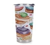 NHYDSPQ Bicchiere da caffè in plastica, cupcake, ciambelle, muffin, zucchero, tazze per auto, riutilizzabile, tazze d'acqua con coperchio, tazza da caffè da viaggio a prova di fuoriuscite