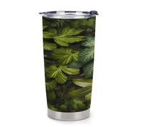 NHYDSPQ Bicchiere da caffè in plastica, foglie verdi e piante stampate, tazza per auto riutilizzabile, tazze d'acqua con coperchio, tazza da caffè da viaggio a prova di fuoriuscite