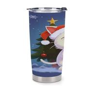 NHYDSPQ Bicchiere da caffè in plastica, simpatico gatto che canta canti natalizi stampati tazze per auto, tazza riutilizzabile per auto, tazze d'acqua con coperchio, tazza da caffè da viaggio a prova