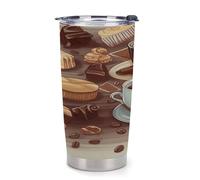 NHYDSPQ Bicchiere da caffè in plastica, tazze da caffè e dolci con stampa di cioccolato e zucchero, tazza riutilizzabile per auto, tazze d'acqua con coperchio, tazza da caffè da viaggio a prova di