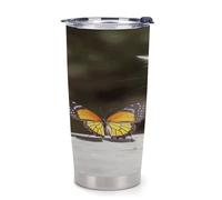 NHYDSPQ Bicchiere da caffè in plastica, tazze per auto con stampa gatto e farfalla, tazza per auto riutilizzabile, tazze d'acqua con coperchio, tazza da caffè da viaggio a prova di fuoriuscite