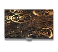 NHYDSPQ Custodia per biglietti da visita, scatola per biglietti da visita con stampa di ingranaggi Steampunk, custodia per biglietti da visita in metallo, per uomini e donne, argento, taglia unica