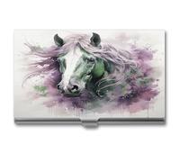 NHYDSPQ Porta biglietti da visita/custodia, scatola per carte con stampa cavallo verde, custodia per biglietti da visita in metallo, supporto per biglietti da visita in metallo per uomini e donne