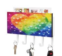 NHYDSPQ Portachiavi a parete,Colorful Rainbow Love Heart Print Key Hanger,Appendiabiti a parete,Portachiave da appendere alla parete dell'organizzatore della posta