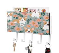 NHYDSPQ Portachiavi a parete,Corgi Floral Flowers Print Key Hanger,Appendiabiti a parete,Portachiave da appendere alla parete Organizer per posta