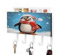 NHYDSPQ Portachiavi a parete,Portachiavi divertente con stampa pinguino di Natale,Appendiabiti a parete,Organizer per posta a parete Appeso Key Rack