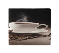NHYDSPQ Portafogli, tazza di caffè e chicco di caffè stampa portafogli da uomo, portafoglio sottile da uomo, alla moda portafogli bifold con più slot per schede, stile, taglia unica, moderno