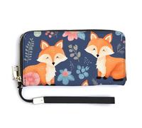 NHYDSPQ Portafoglio da donna, carino animale volpe fiore stampa cluth signore, pelle PU cerniera intorno portafoglio, cinturino da polso borsa lunga, stile, 20 x 10,5 cm, moderno