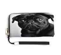 NHYDSPQ Portafoglio da donna, carino carlino nero stampa signore Cluth, portafoglio in pelle PU con cerniera intorno, cinturino da polso borsa lunga