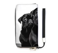 NHYDSPQ Portafoglio da donna, carino carlino nero stampa signore Cluth, portafoglio in pelle PU con cerniera intorno, cinturino da polso borsa lunga