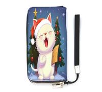 NHYDSPQ Portafoglio da donna, carino gatto canta canti natalizi stampa cluth signore, pelle PU cerniera intorno portafoglio, cinturino da polso borsa lunga