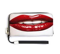 NHYDSPQ Portafoglio da donna, carino grafico rosso labbra stampa cluth signore,PU pelle zip intorno portafoglio,cinturino da polso lungo borsa