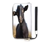 NHYDSPQ Portafoglio da donna, carino nero capra animale stampa cluth signore, pelle PU cerniera intorno portafoglio, cinturino da polso borsa lunga