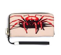 NHYDSPQ Portafoglio da donna, carino piccolo ragno rosso stampa cluth, portafoglio in pelle PU con cerniera intorno, cinturino da polso borsa lunga