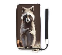 NHYDSPQ Portafoglio da donna,Carino Raccoon Stampa Signore Cluth,PU Pelle Zip Intorno Portafoglio,Cinturino Da Polso Lungo Borsa