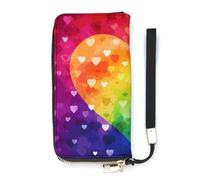 NHYDSPQ Portafoglio da donna, colorato arcobaleno amore cuore stampa cluth signore, portafoglio in pelle PU con cerniera intorno, cinturino da polso borsa lunga