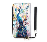 NHYDSPQ Portafoglio da donna,Colore Pavone Stampa Signore Cluth,PU Pelle Zip Intorno Portafoglio,Cinturino Da Polso Lungo Borsa