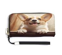 NHYDSPQ Portafoglio da donna, con stampa corgi carino, portafoglio da donna, in pelle PU, con cerniera intorno, borsa lunga con cinturino da polso, stile, 20 x 10,5 cm, moderno