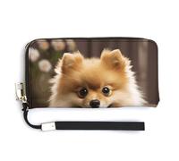 NHYDSPQ Portafoglio da donna, con stampa di un simpatico cane Pomerania, in pelle PU, con cerniera intorno, portafoglio lungo da polso, stile, 20 x 10,5 cm, moderno