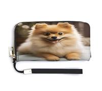 NHYDSPQ Portafoglio da donna, con stampa di un simpatico cane Pomerania, in pelle PU, con cerniera intorno, portafoglio lungo da polso, stile, 20 x 10,5 cm, moderno
